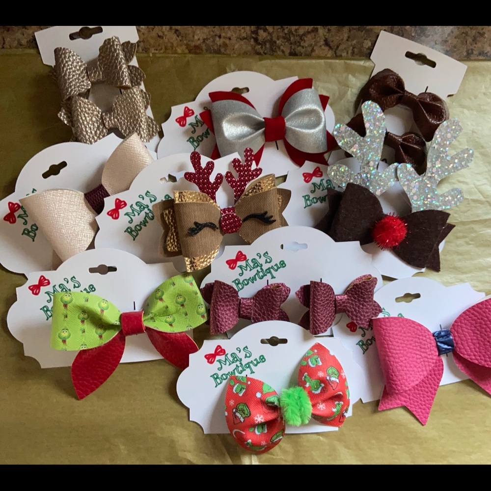 Handmade faux leather hairbows -Christmas bows